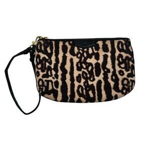 Coach 52084 Ocelot Pattern & Black Patent Leather Trim Small zip top Wristlet